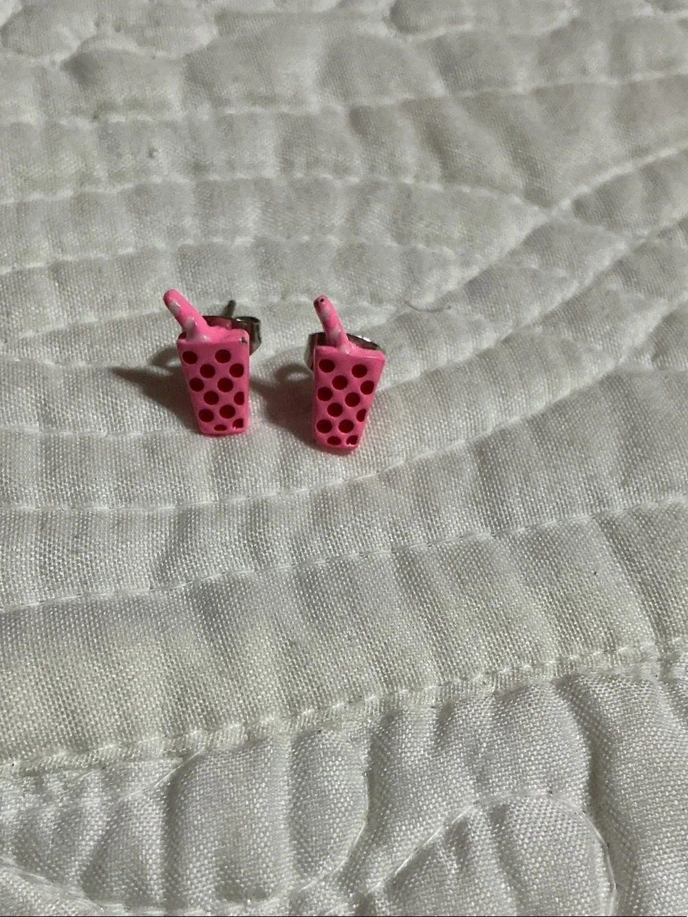 Pink Bubble Tea Stud Earrings for Kids
